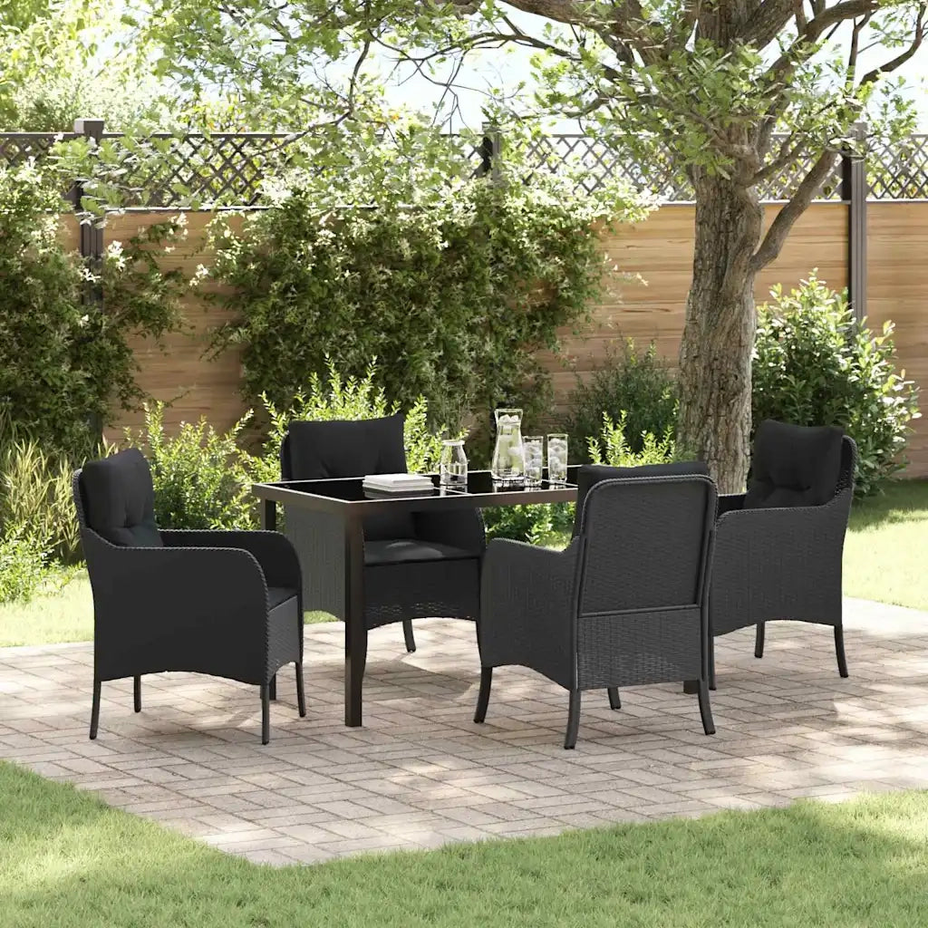 Set da Pranzo per Giardino con cuscino 5 pcs Nero polyrattan