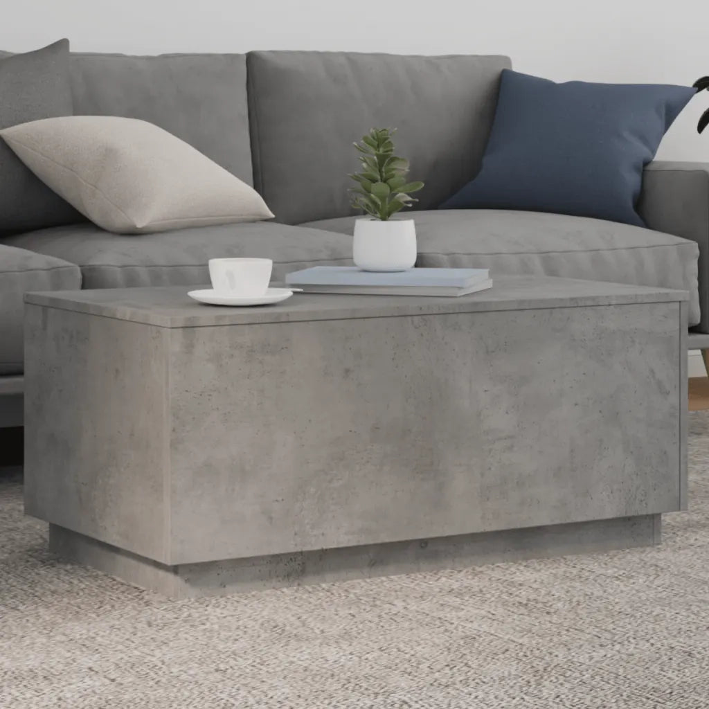 Tavolino da Soggiorno con Luci LED-Tavolino da Salotto-Tavolo Grigio Cemento 90x50x40 cm 818093