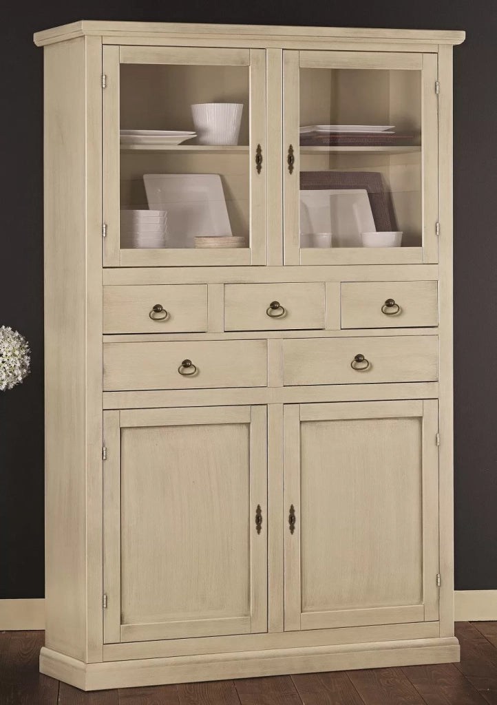 Dispensa classica 4 porte e 5 cassetti legno avorio patinato 120x41x187 - Mobili 2G