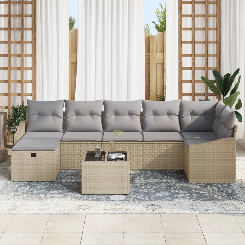 Set Divano da Giardino 8 Pezzi con Cuscini Beige Polyrattan