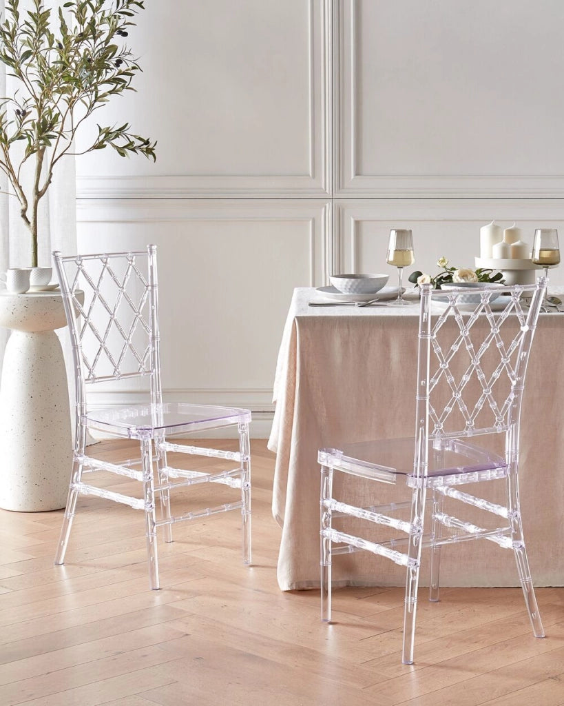 Set di 2 Sedie da Pranzo Sintetiche Trasparenti Schienale Senza Braccioli Design Moderno Vintage
