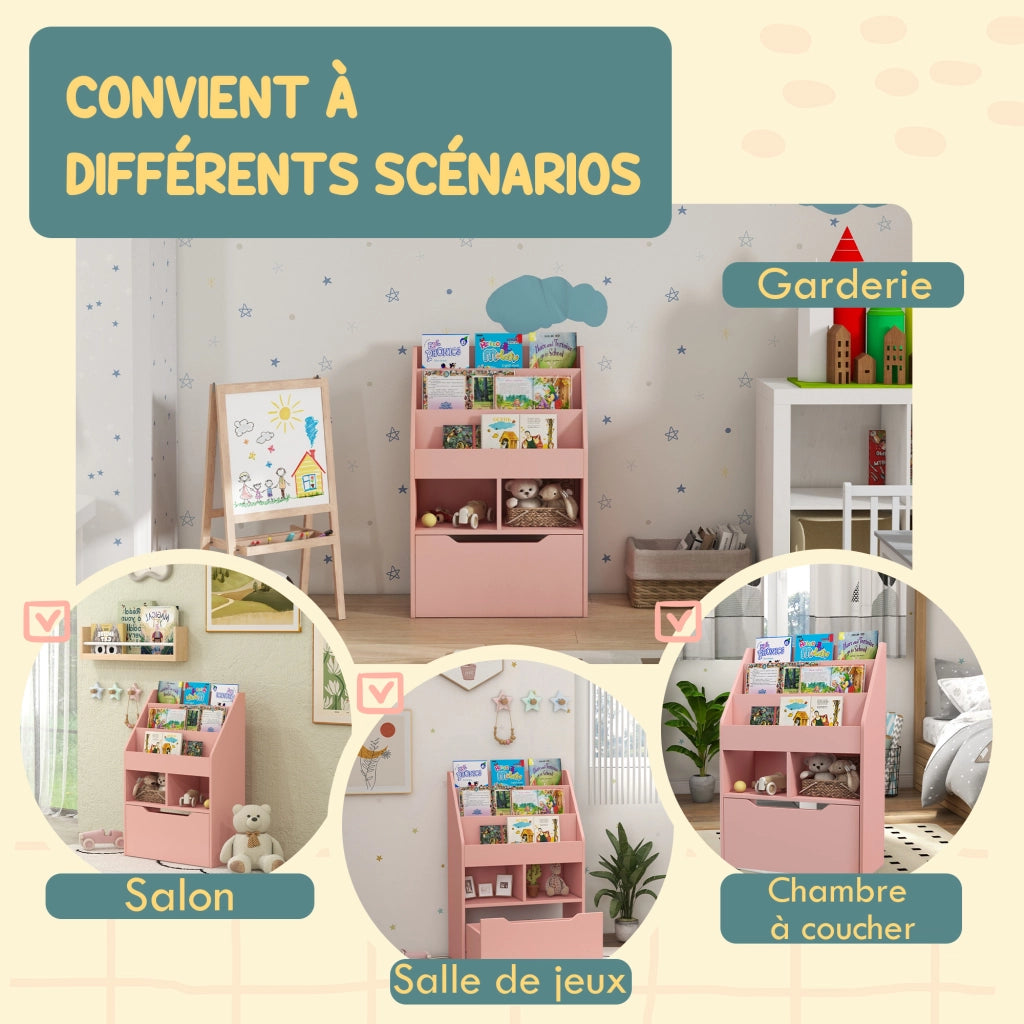 Libreria con cassetti e ripiani ¨C zephmum ¨C rosa 80x30x180