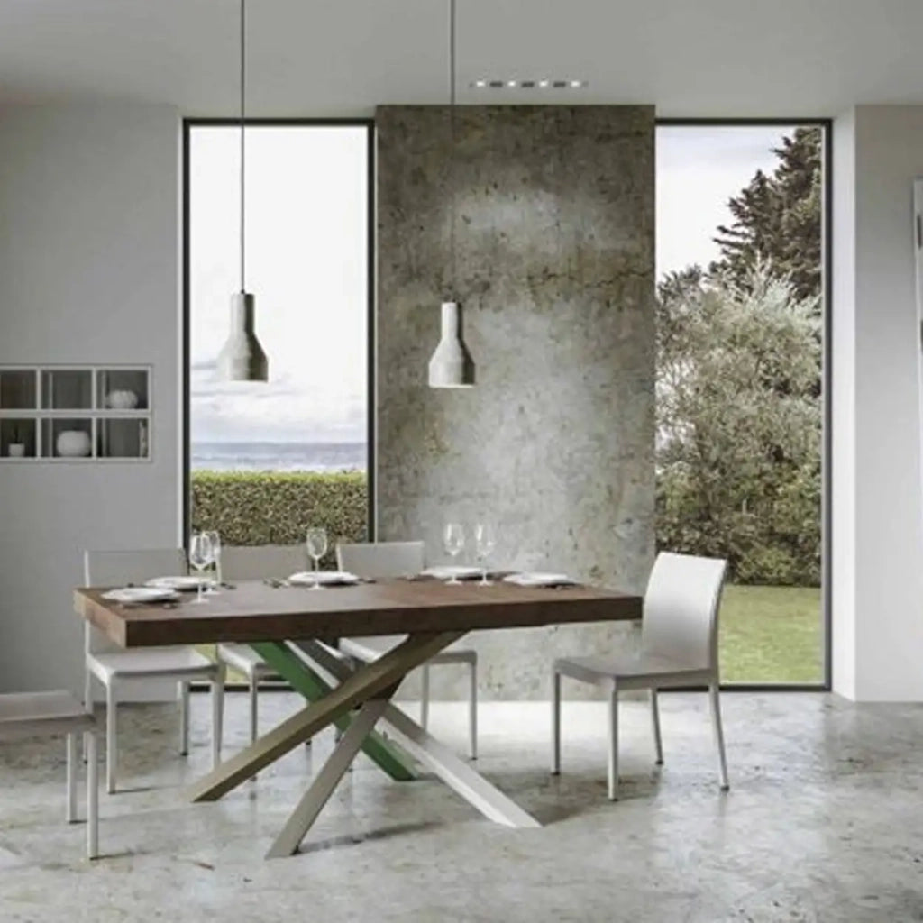 Tavolo allungabile 200/460x90 cm Volantis Premium colore noce gambe multicolore 4/A