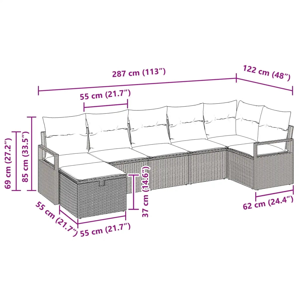 Set di divani con cuscino 7 pcs Marrone e Rosso polyrattan