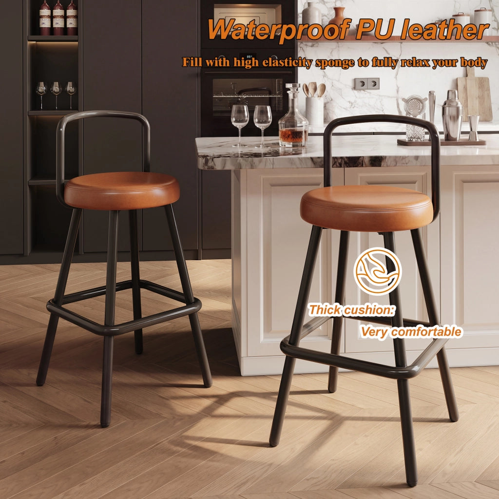 Sgabello da bar con schienale ergonomico e seduta imbottita in PU idrorepellente, gambe in metallo marrone