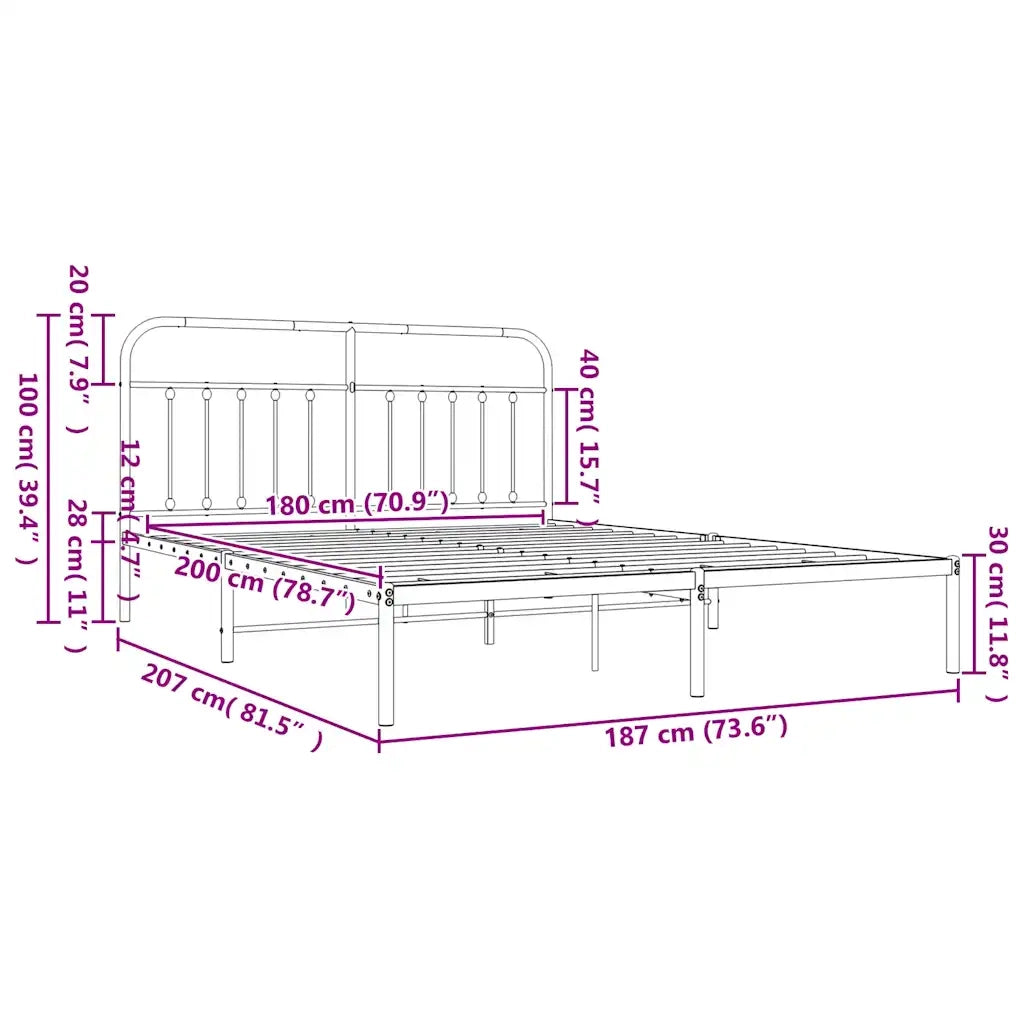 Letto matrimoniale | Letto per adulti | Giroletto con Testiera Metallo Bianco 180x200 cm