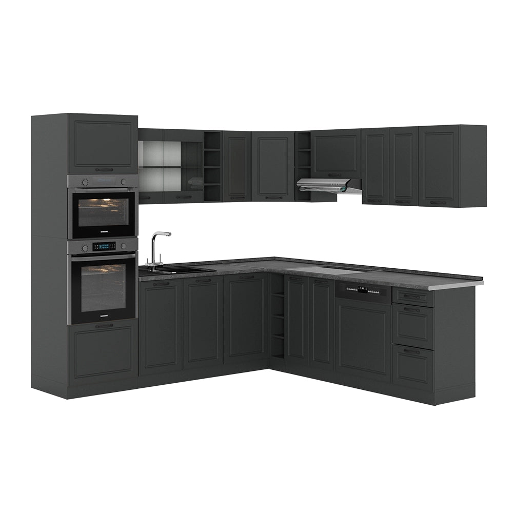 Vicco Cucina angolare completa Casa di campagna antracite/antracite 237 x 60 cm senza piano di lavoro