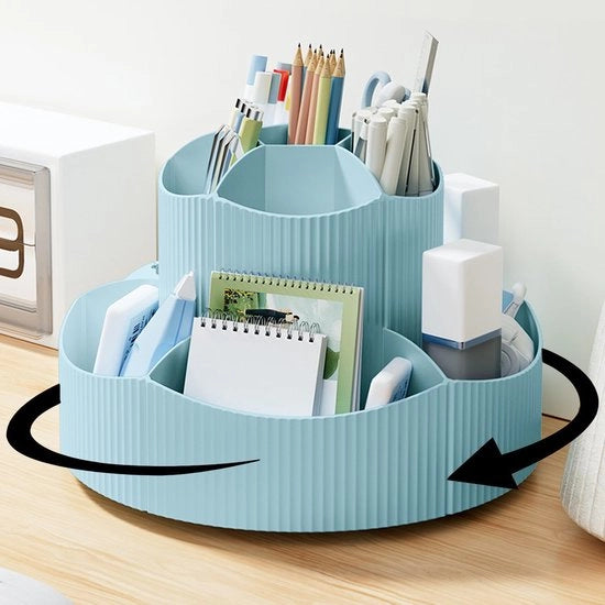 Organizzatore da scrivania rotativo, 360° rotativo, contenitore per penne e accessori con 11 compartimenti, grande capacità, contenitore per penne e accessori per ufficio, scuola e cosmetici (blu)