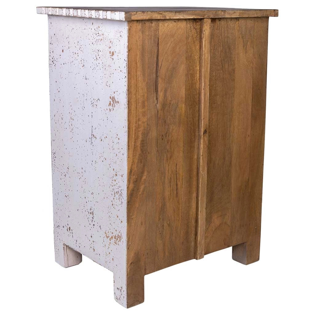 Comodino artigianale in legno con 1 anta, bianco, 53x40x73h cm