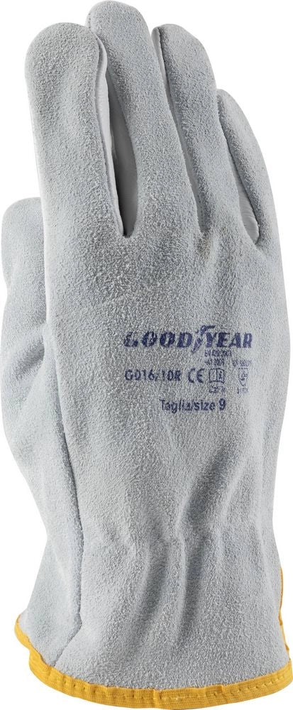 Goodyear Guanti in pelle pieno fiore e crosta taglia 9 colore bianco, guanti da lavoro