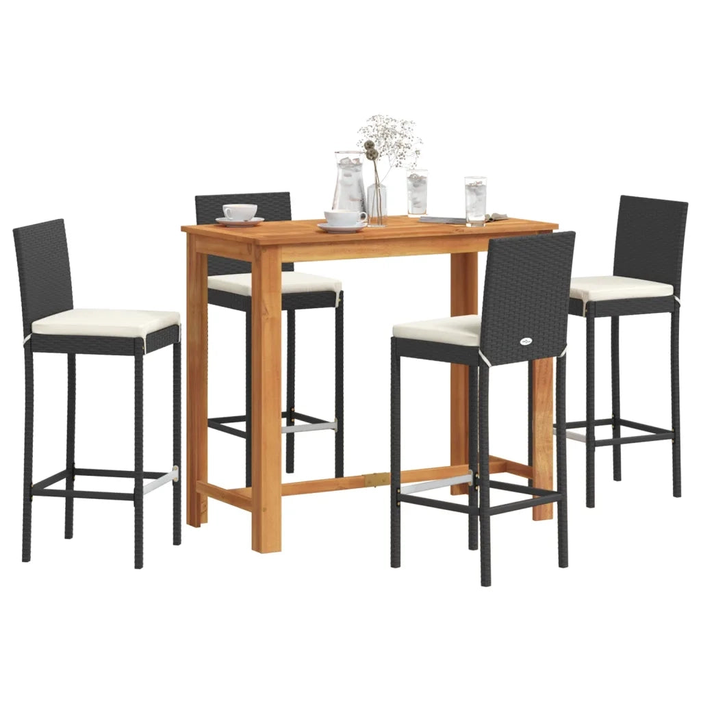 vidaXL Set Bar da Giardino 5 pz Nero in Legno Acacia e Polyrattan