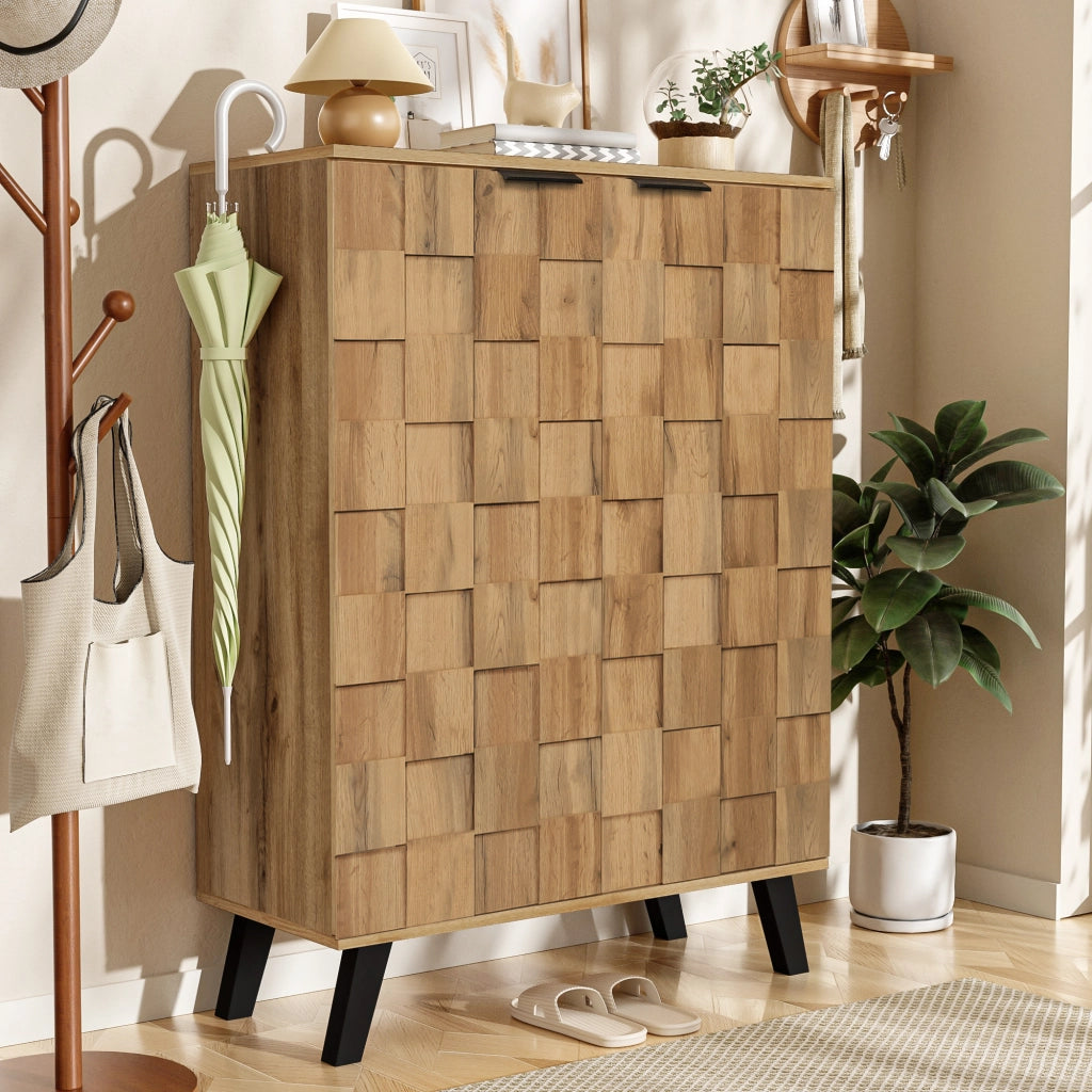 Scarpiera moderna con 4 ripiani regolabili, 80,5 x 35 x 109,5 cm, finitura legno