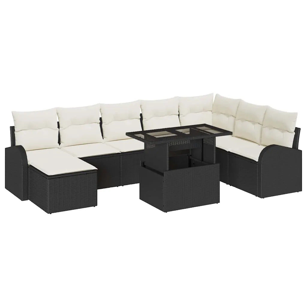 Set Divano da Giardino con cuscino 9 pcs Nero e crema 3348693