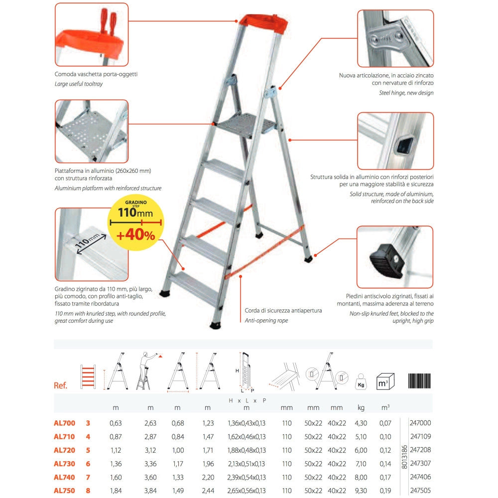 Trade Shop - Scala In Alluminio Domestica 'professionale' Casa Gierre 6 7 8 Gradini -   -4 Gradini    -