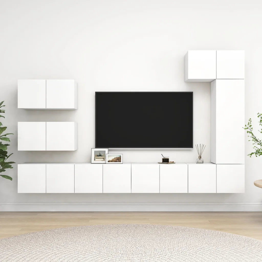 Set Mobili Porta TV 8 pz Bianco in Legno Multistrato 3078716