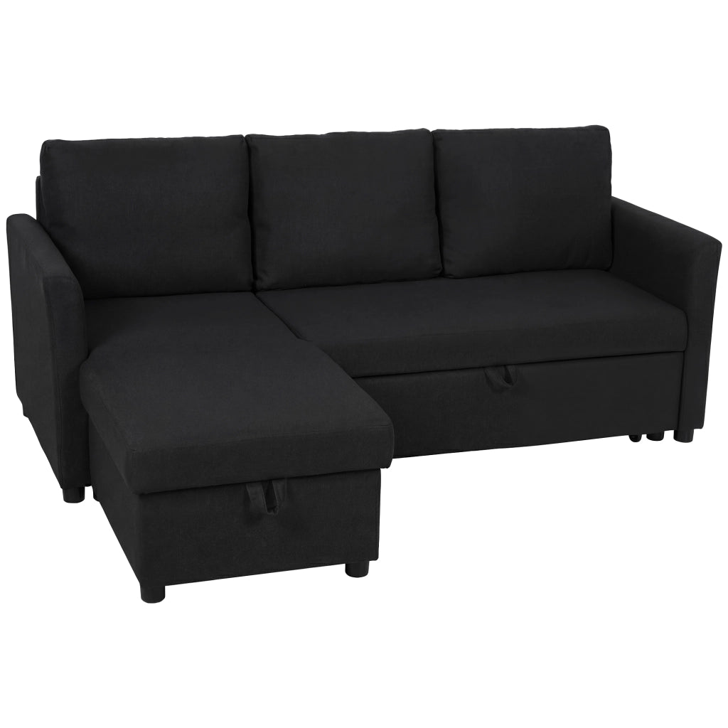 Divano Letto con Chaise Longue 192x148x86 cm con Vano Portaoggetti a Scomparsa Effetto Lino Grigio Antracite