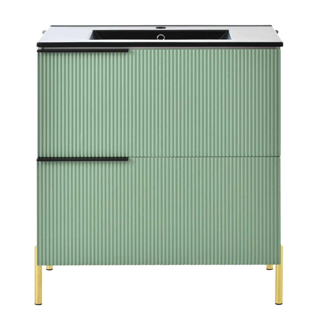 Mobile sottolavabo autoportante da bagno con lavabo in ceramica, 2 cassetti in MDF, verde, 81,5 × 47 × 90 cm
