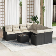 Set Divano da Giardino 9 Pezzi con Cuscini in Nero Polyrattan