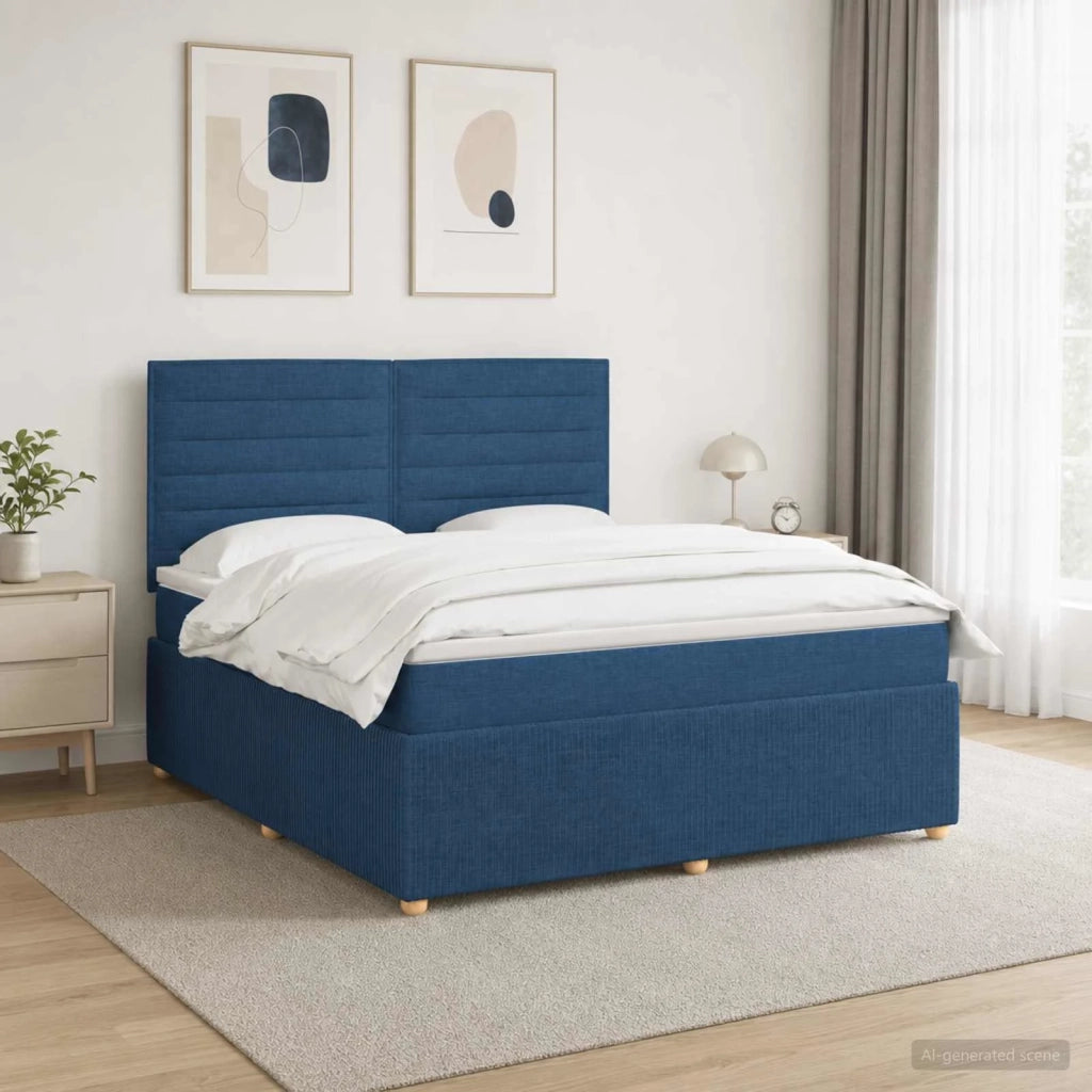 Letto Box Spring LED con Materasso Blu 180 x 200 cm Tessuto 3455915