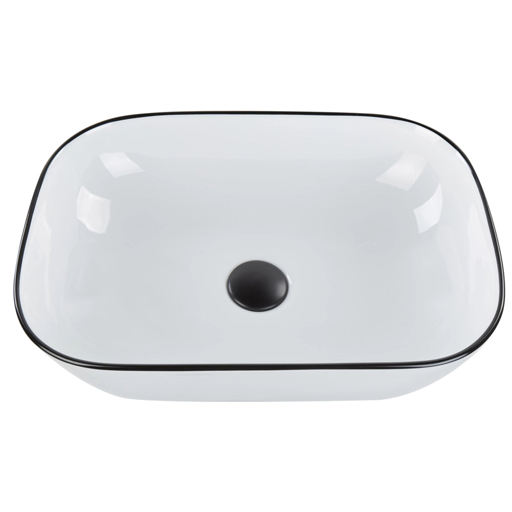 Lavabo da appoggio Bianco con bordo nero Ceramica lucida 460 x 330 mm Lavabo da bagno ovale