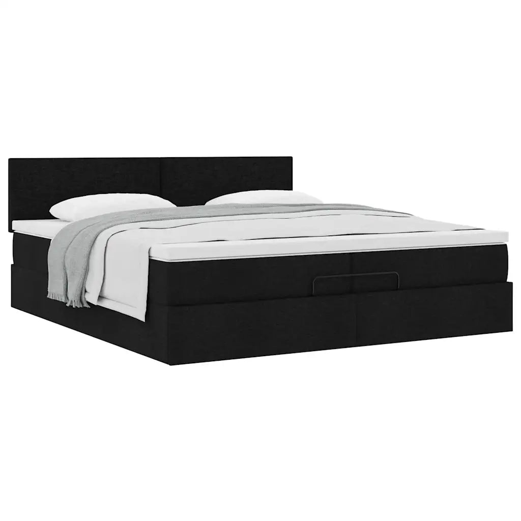 Struttura Letto Pouf con Materasso Nero 200x200 cm in Tessuto 3311403