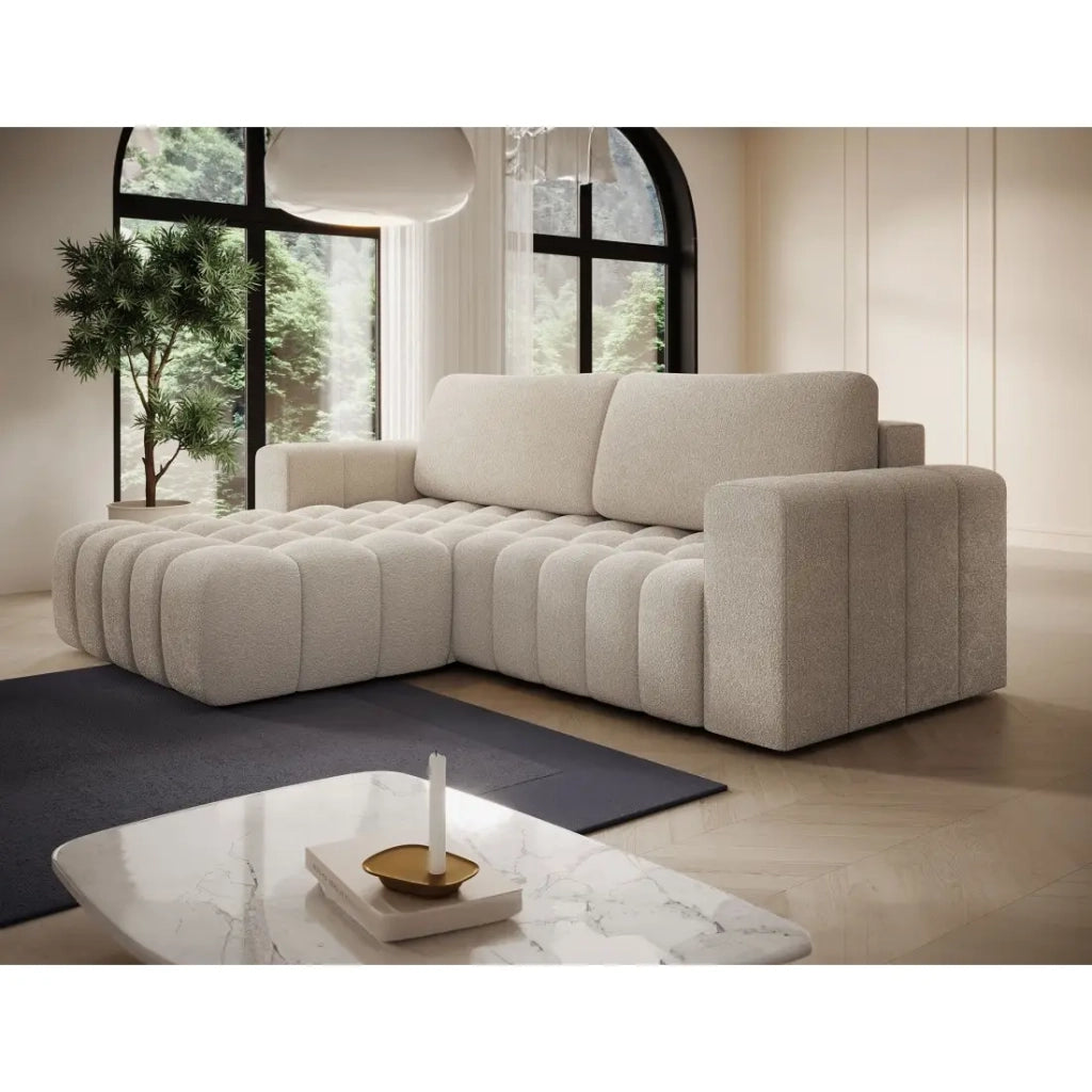 Divano angolare convertibile DORY beige 250 cm con vano contenitore angolo destro