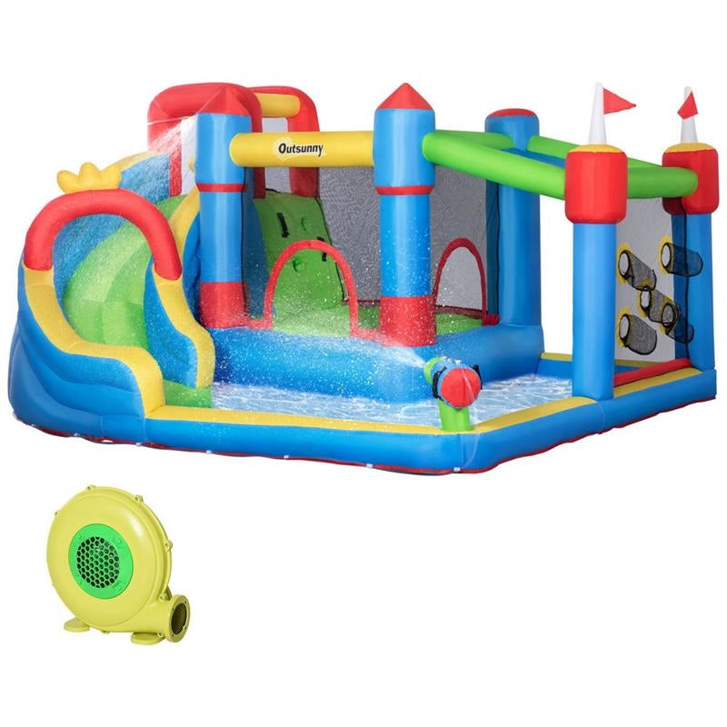 CASTELLO GONFIABILE PER BAMBINI CON SCIVOLO, TRAMPOLINO E PISCINA, 390X300X197CM
