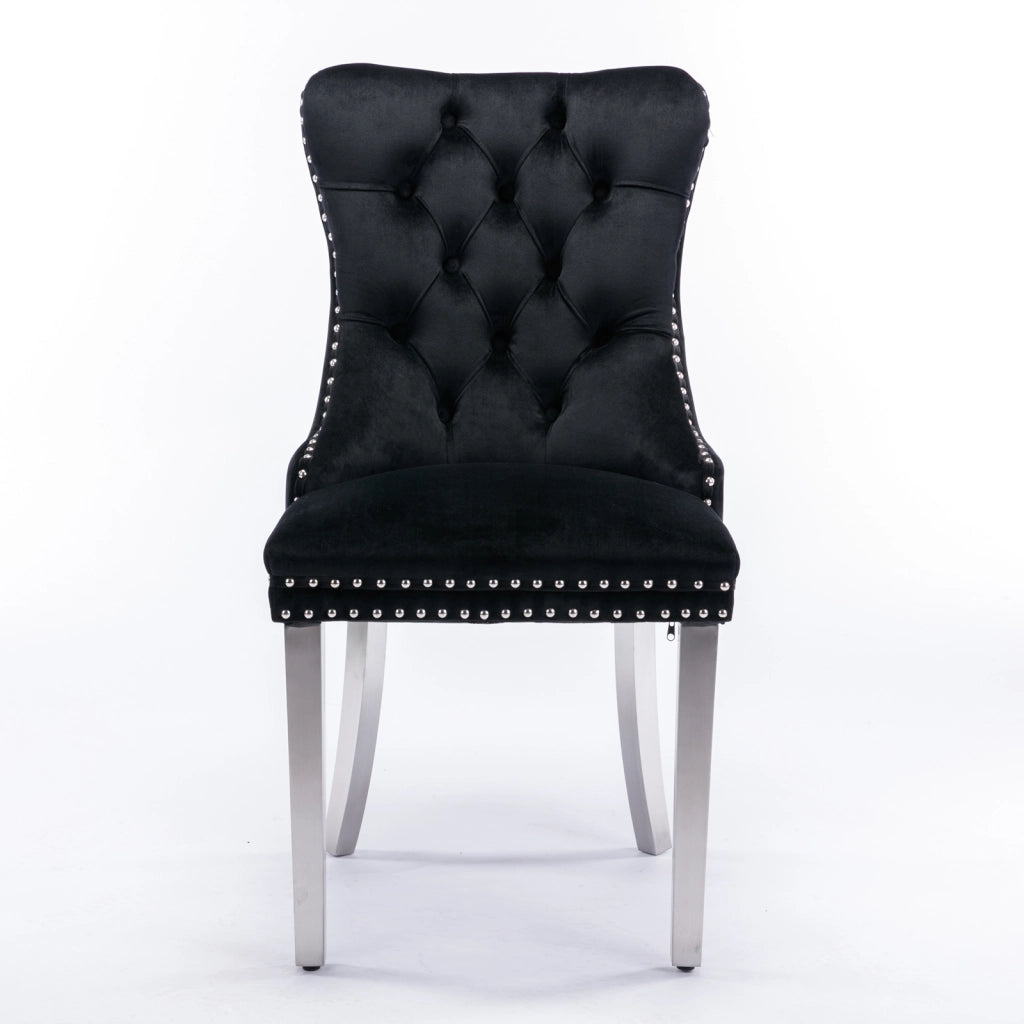 Sedie da Pranzo Imbottite in Velluto con Gambe in Metallo ¨C MINIMAL ¨C Set 2 Pezzi, Nero