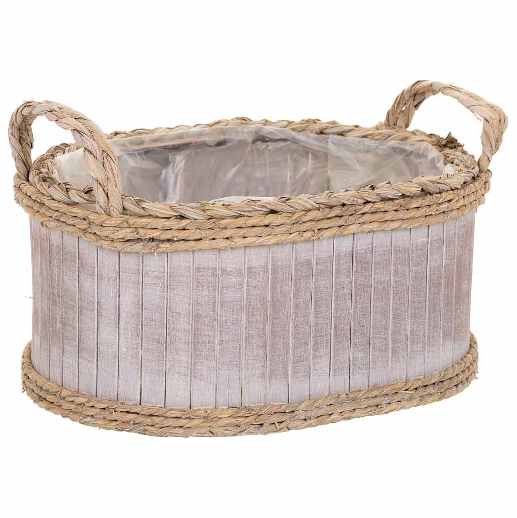 Set di 3 cestini ovali in legno grigio