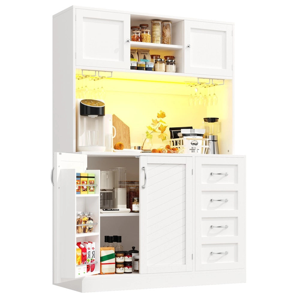 Mobile Buffet con LED, Ante e Cassetti ¨C Xylo ¨C Verde/Nero/Bianco, 120x40x188