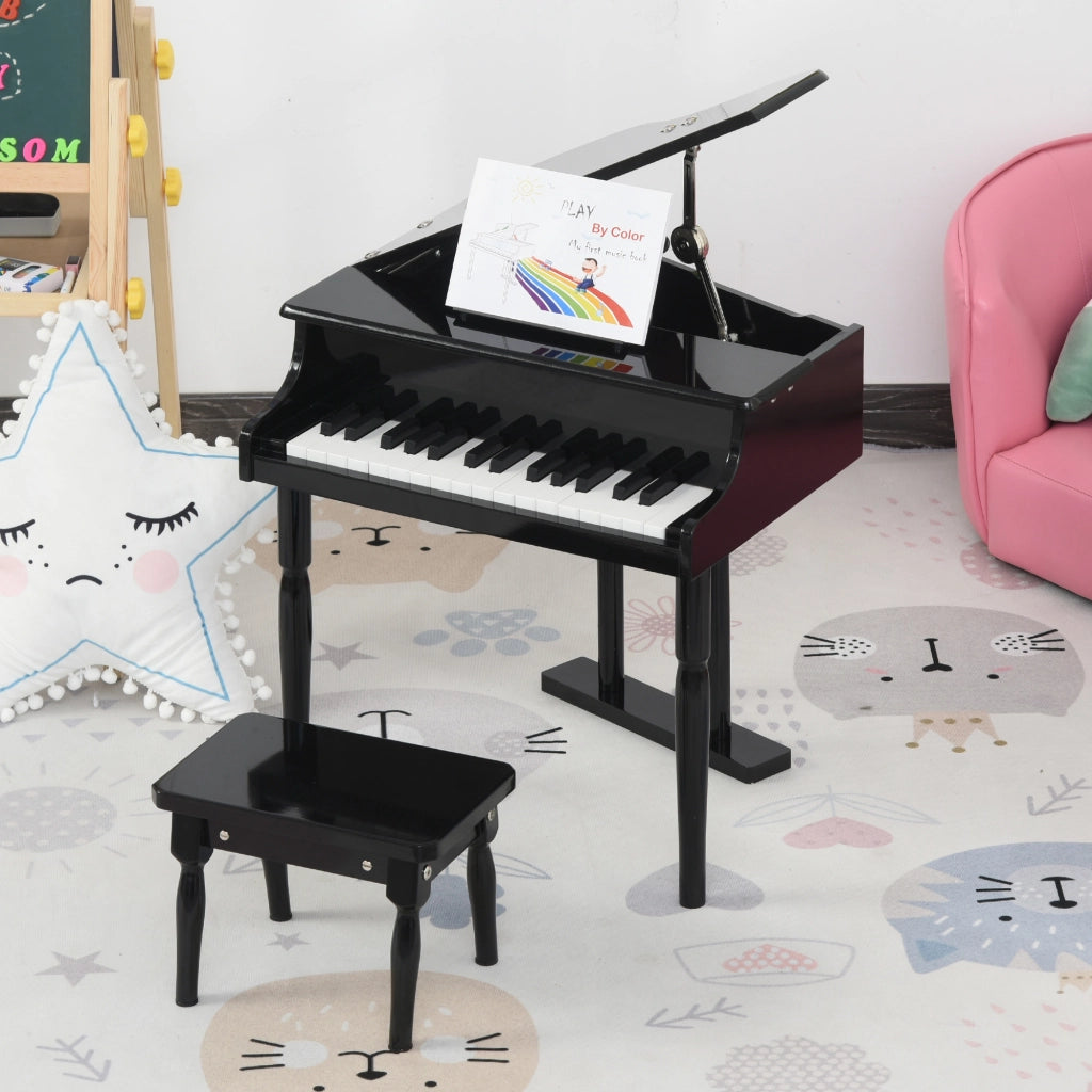 Tavolo Pianoforte Bambini 30 Tasti ¨C Zephmum ¨C Legno MDF Nero con Tabouret e Pupitre