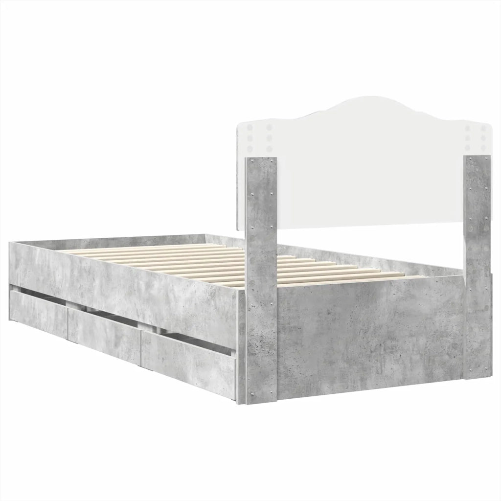 Struttura del letto con cassetto Grigio cemento 90 x 200 cm