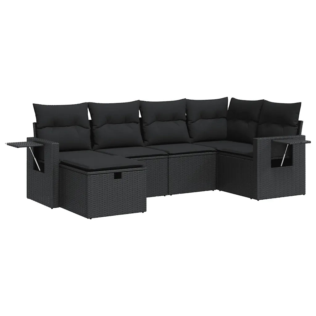 Set Divano da Giardino 6 pz con Cuscini Nero in Polyrattan