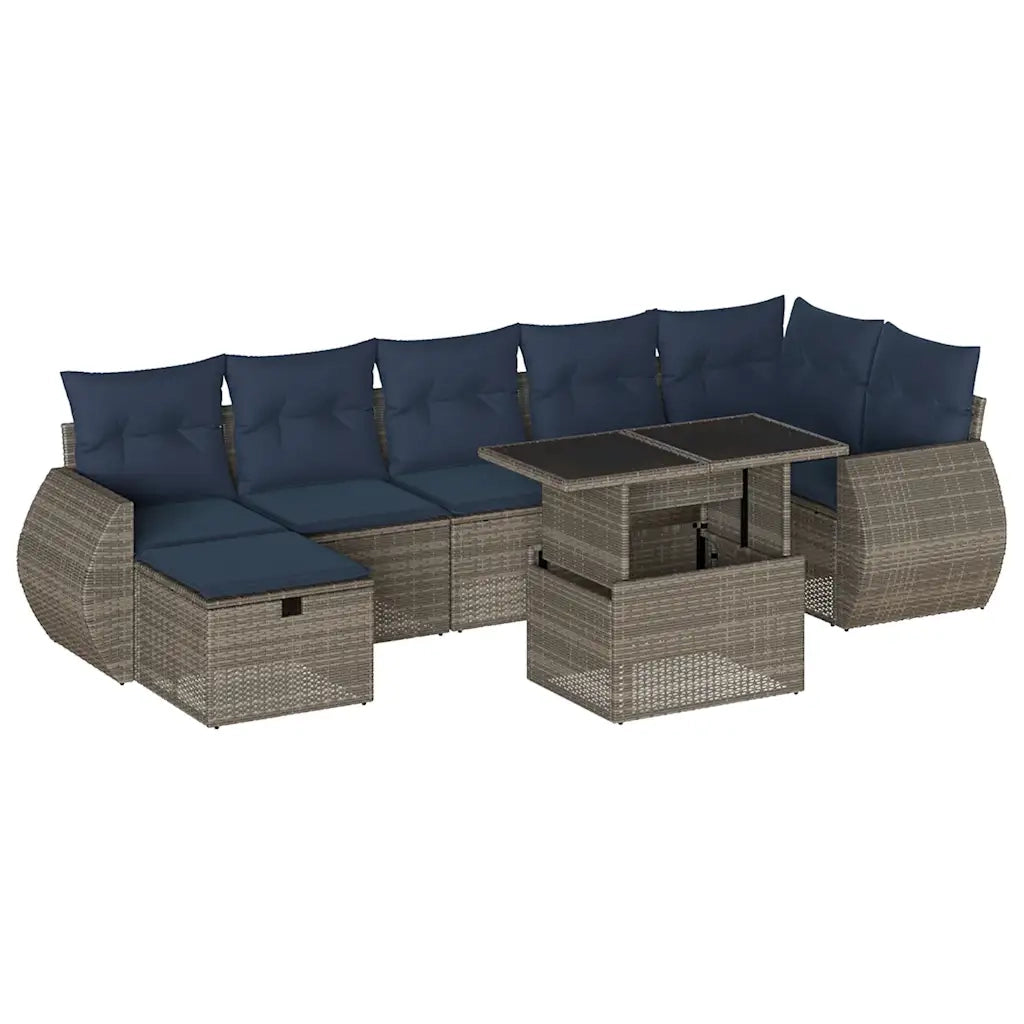 Set Divani da Giardino 8 pz con Cuscini Grigio in Polyrattan 3275151