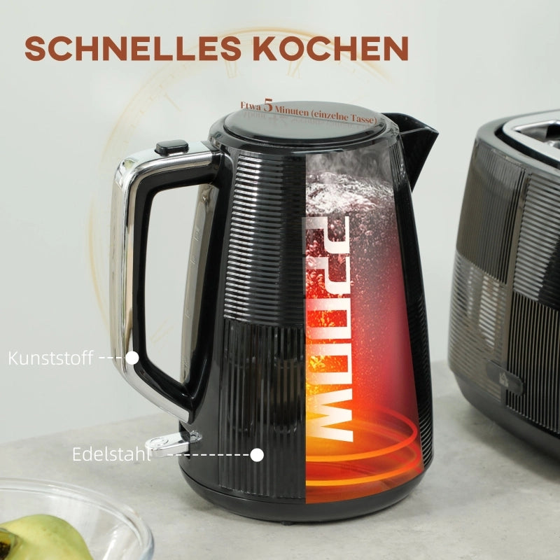 Set bollitore e tostapane, 1,7 L, varie funzioni, acciaio inox, nero