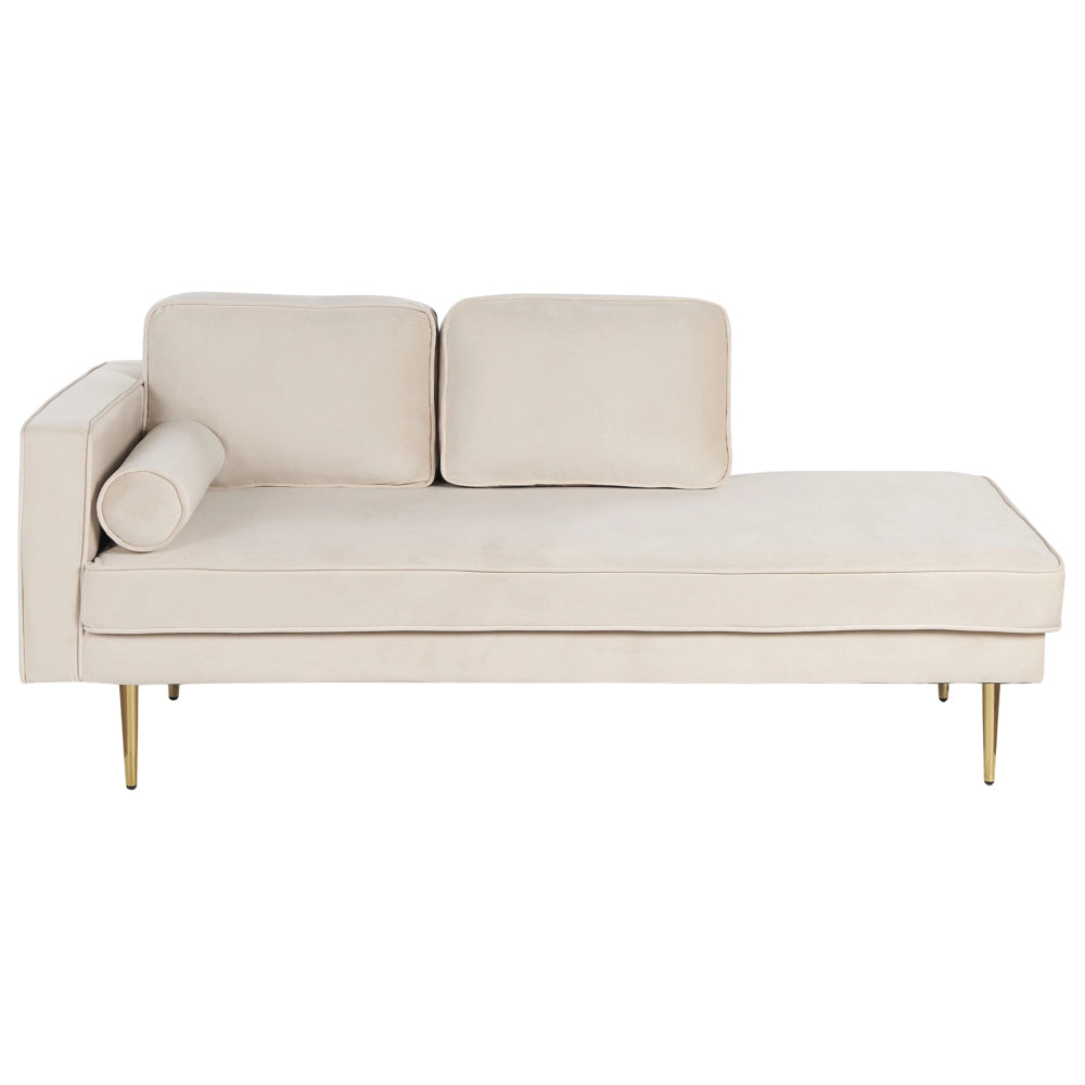 Chaise longue Velluto beige e oro Imbottito Orientamento versione sinistra Gambe In Metallo Cuscino  Design Moderno