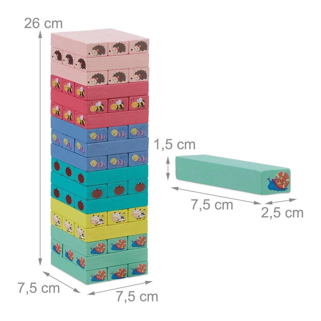 Set di 51 blocchi impilabili colorati gioco di abilità interno esterno 20 x 20 x 40 cm in legno multicolore 13_0014332