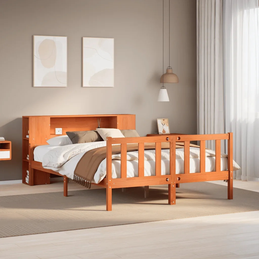 Letto Libreria senza Materasso-Struttura Letto con contenitore Marrone Cera 150x200 cm Legno 922026