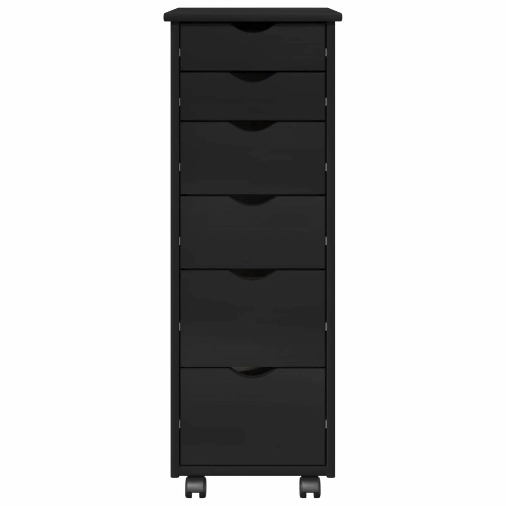 Mobile con Ruote Nero 34 x 39 x 93,5 cm Legno di Pino Massello 42028367