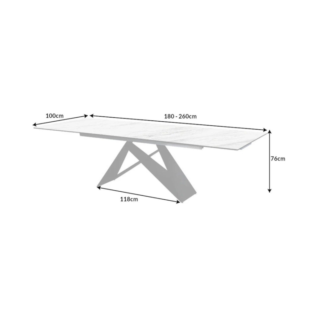 Tavolo da pranzo ATARA 180–260 cm – Piano in ceramica effetto marmo bianco e metallo nero