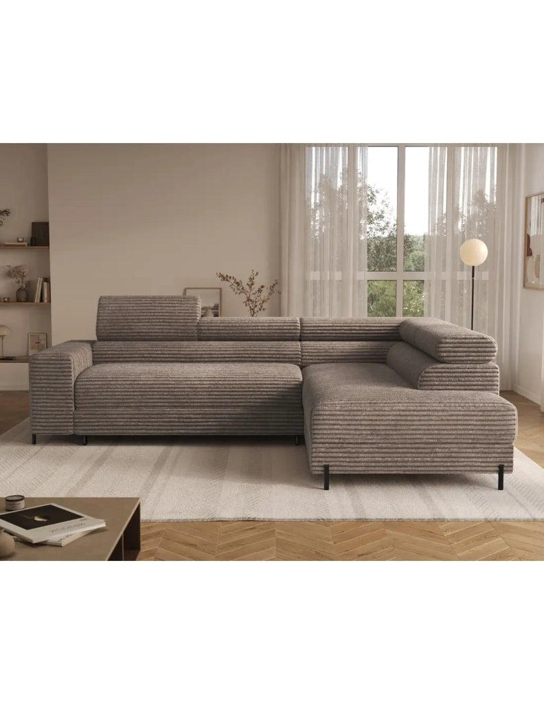 Divano ad angolo COLESIA convertibile 5 posti beige velluto a coste – destro – 274x200cm