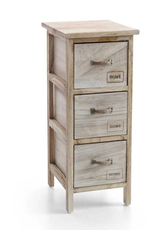 CASSETTIERA SLIM HOME IN LEGNO 3 CASSETTI 26X32XH62 CM BIANCO E LEGNO NATURALE