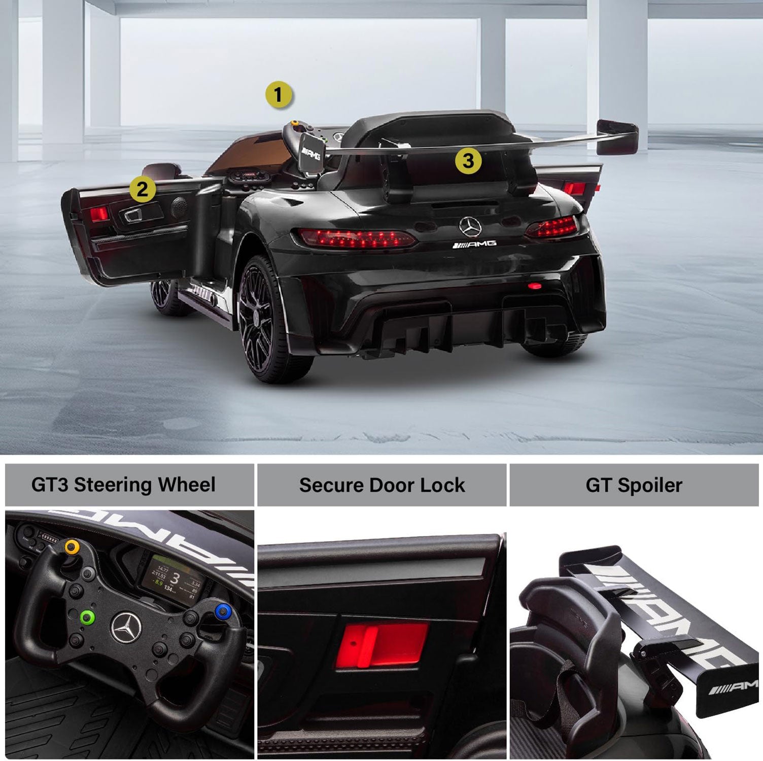 Macchina Elettrica per Bambini Licenza Ufficiale Mercedes Benz GT3 Telecomandata 12V 4,5Ah Nero