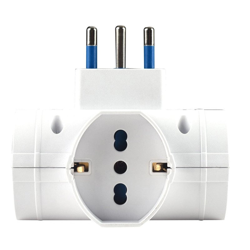 Adattatore con Interruttore Spina 10A con 3 Prese Universali Ita 10A/16A Schuko Spina Laterale Salvaspazio Bianco