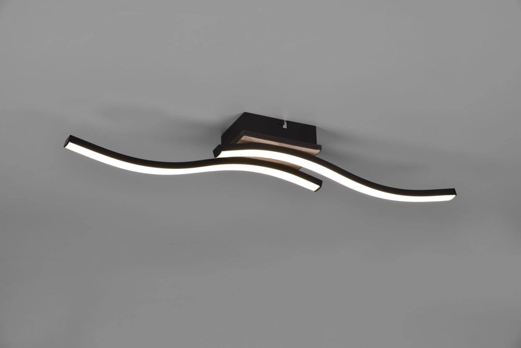 ROUTE PLAFONIERA LED  10W 1000lm, 3000K 2 BACCHETTE ONDULATE ANTRACITE CON EFFETTO LEGNO L. 56CM