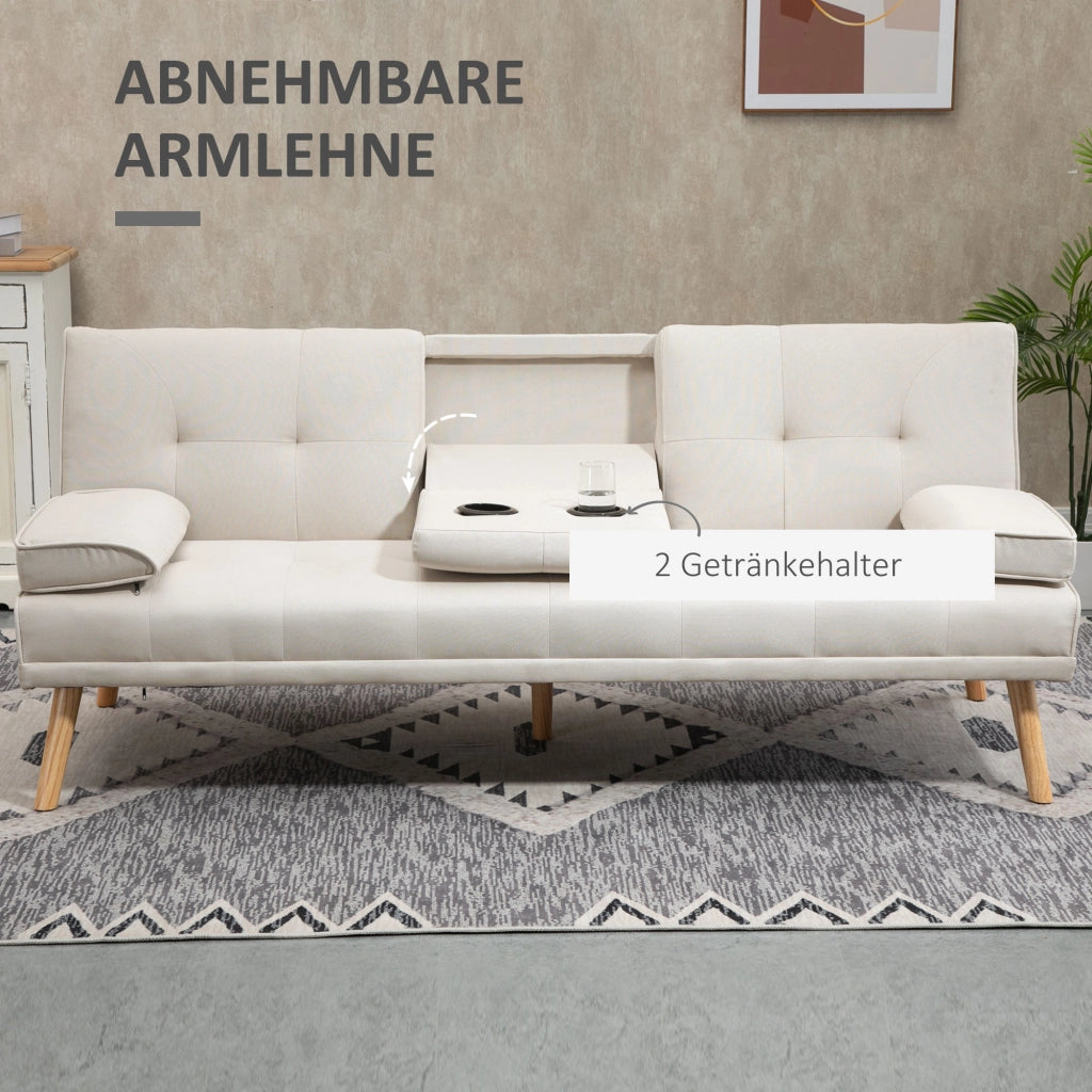 Divano letto 3 posti ¨C zephmum ¨C beige, tela, 181x77x78 cm