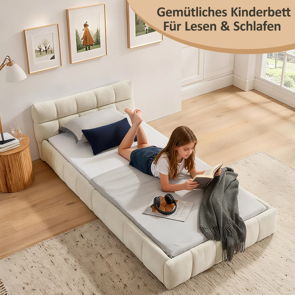 Letto Singolo 90x200 cm in Chenille; con Trapuntatura Quadrata; in Legno e Ferro; Beige
