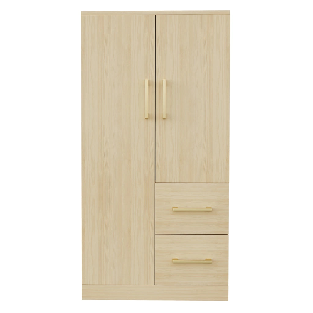 Armadio a doppie ante con 2 cassetti 70x40x135 cm; colore legno naturale
