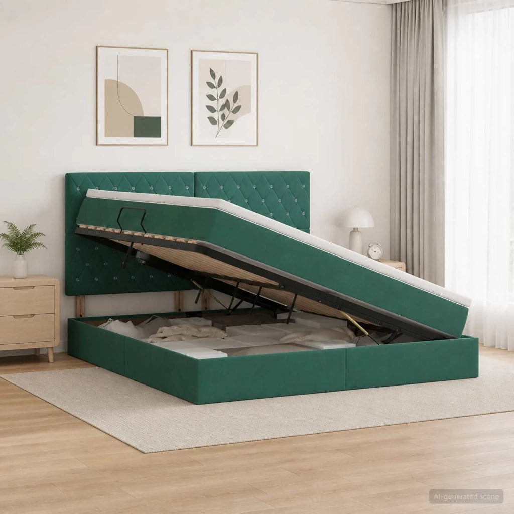 Letto con contenitore e materasso Verde Scuro 180 x 200 cm 3459648