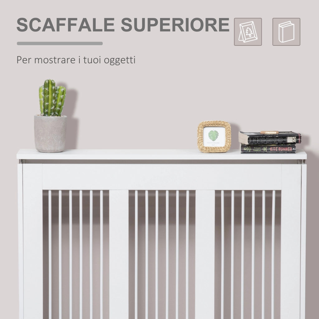 Copritermosifone a Doghe Moderno con Antiribaltamento ¨C zephmum ¨C MDF Acciaio 90x18x84cm Bianco